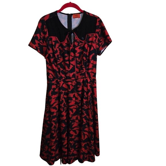 Unique Vintage X The Birds Estelle Swing Dress Red Black Bird Print Retro Size M - Picture 2 of 7